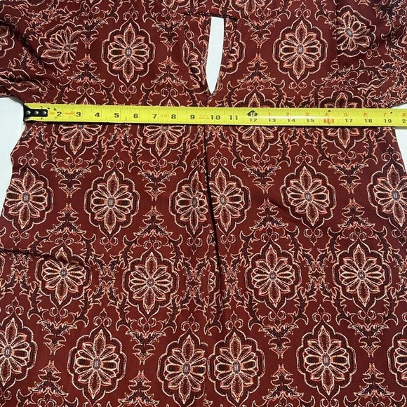 ee:Some Lovely Tunic Blouse Burgundy Geometric Boho Bell Sleeves Size Large - Picture 6 of 9